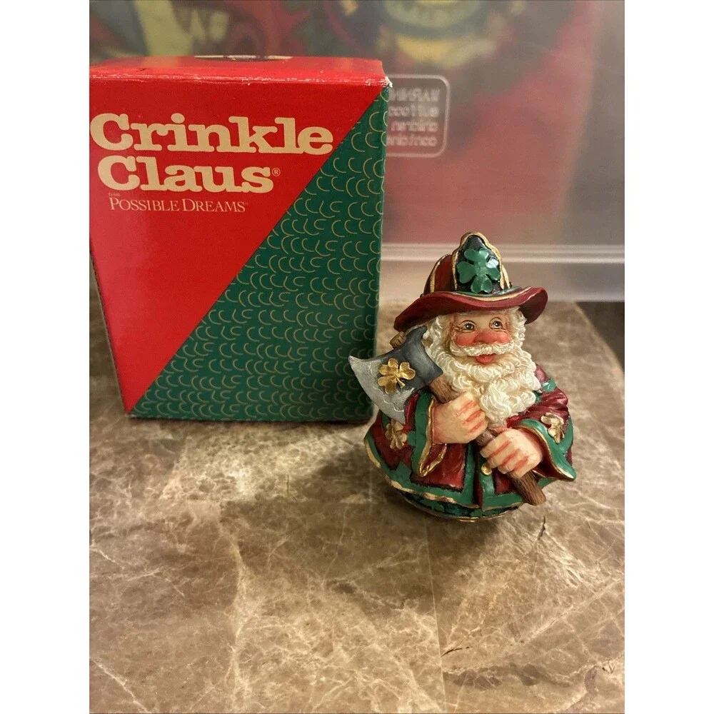 Crinkle Claus Irish Santa Fireman Axe w Fire Extinguisher 2001 Possible Dreams